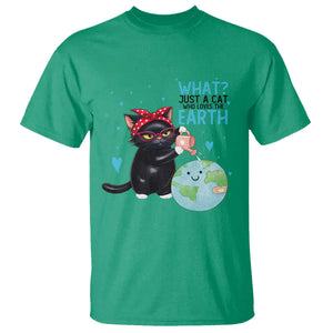 Just A Cat Who Loves The Earth T Shirt Earth Day Cat Lover Gift TS12 Irish Green Print Your Wear