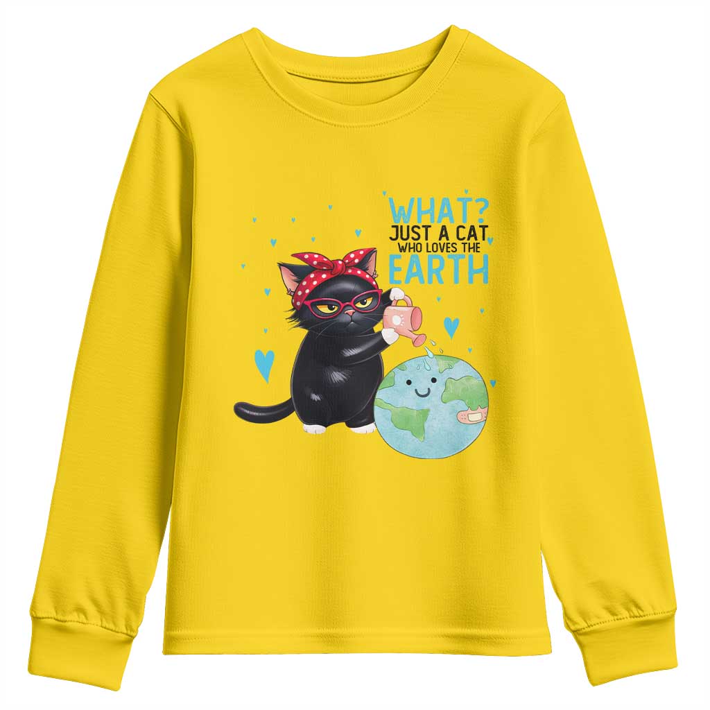 Just A Cat Who Loves The Earth Youth Sweatshirt Earth Day Cat Lover Gift TS12 Daisy Print Your Wear