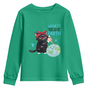 Just A Cat Who Loves The Earth Youth Sweatshirt Earth Day Cat Lover Gift TS12 Irish Green Print Your Wear