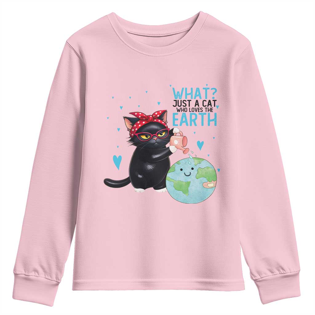Just A Cat Who Loves The Earth Youth Sweatshirt Earth Day Cat Lover Gift TS12 Light Pink Print Your Wear