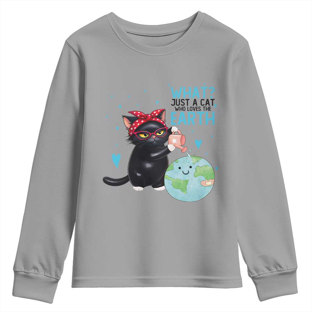 Just A Cat Who Loves The Earth Youth Sweatshirt Earth Day Cat Lover Gift TS12 Sport Gray Print Your Wear