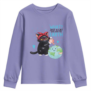 Just A Cat Who Loves The Earth Youth Sweatshirt Earth Day Cat Lover Gift TS12 Violet Print Your Wear