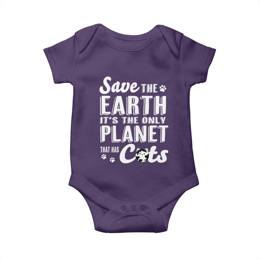 Earth Day Cat Lover Baby Onesie Save Earth Its The Only Planet With Cats TS12 Purple Print Your Wear
