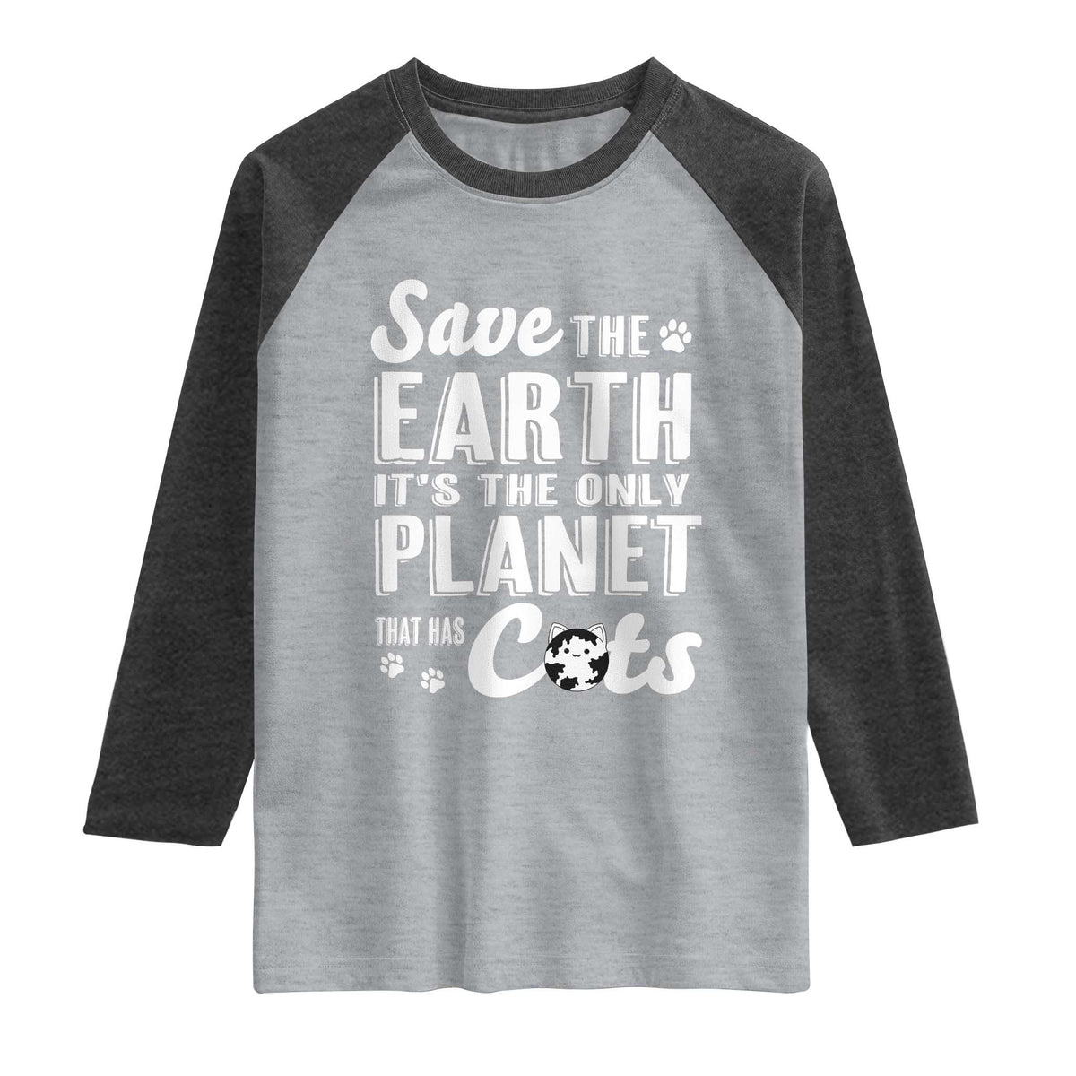 Earth Day Cat Lover Raglan Shirt Save Earth Its The Only Planet With Cats TS12 Heather Gray Heather Charcoal Print Your Wear