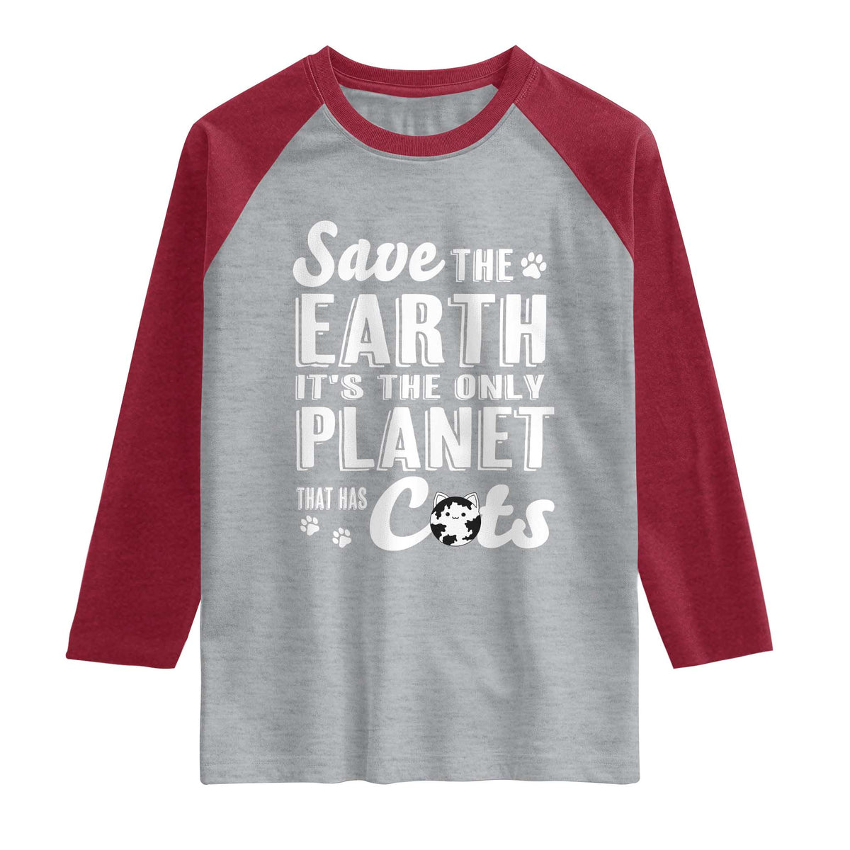 Earth Day Cat Lover Raglan Shirt Save Earth Its The Only Planet With Cats TS12 Heather Gray Heather Red Print Your Wear