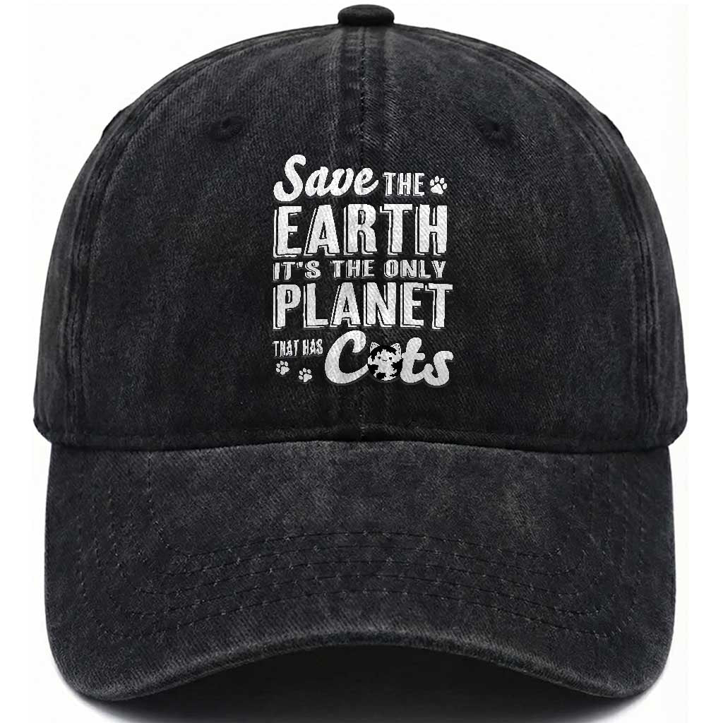Earth Day Cat Lover Washed Cotton Baseball Cap Save Earth Its The Only Planet With Cats TS12 Washed Cap Universal Fit Black Print Your Wear