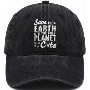 Earth Day Cat Lover Washed Cotton Baseball Cap Save Earth Its The Only Planet With Cats TS12 Washed Cap Universal Fit Black Print Your Wear
