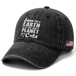 Earth Day Cat Lover Washed Cotton Baseball Cap Save Earth Its The Only Planet With Cats TS12 Print Your Wear