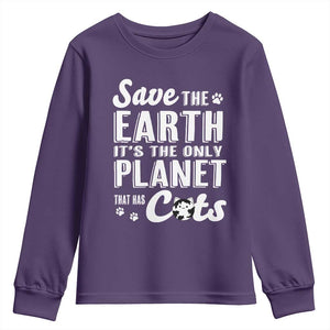 Earth Day Cat Lover Youth Sweatshirt Save Earth Its The Only Planet With Cats TS12 Purple Print Your Wear