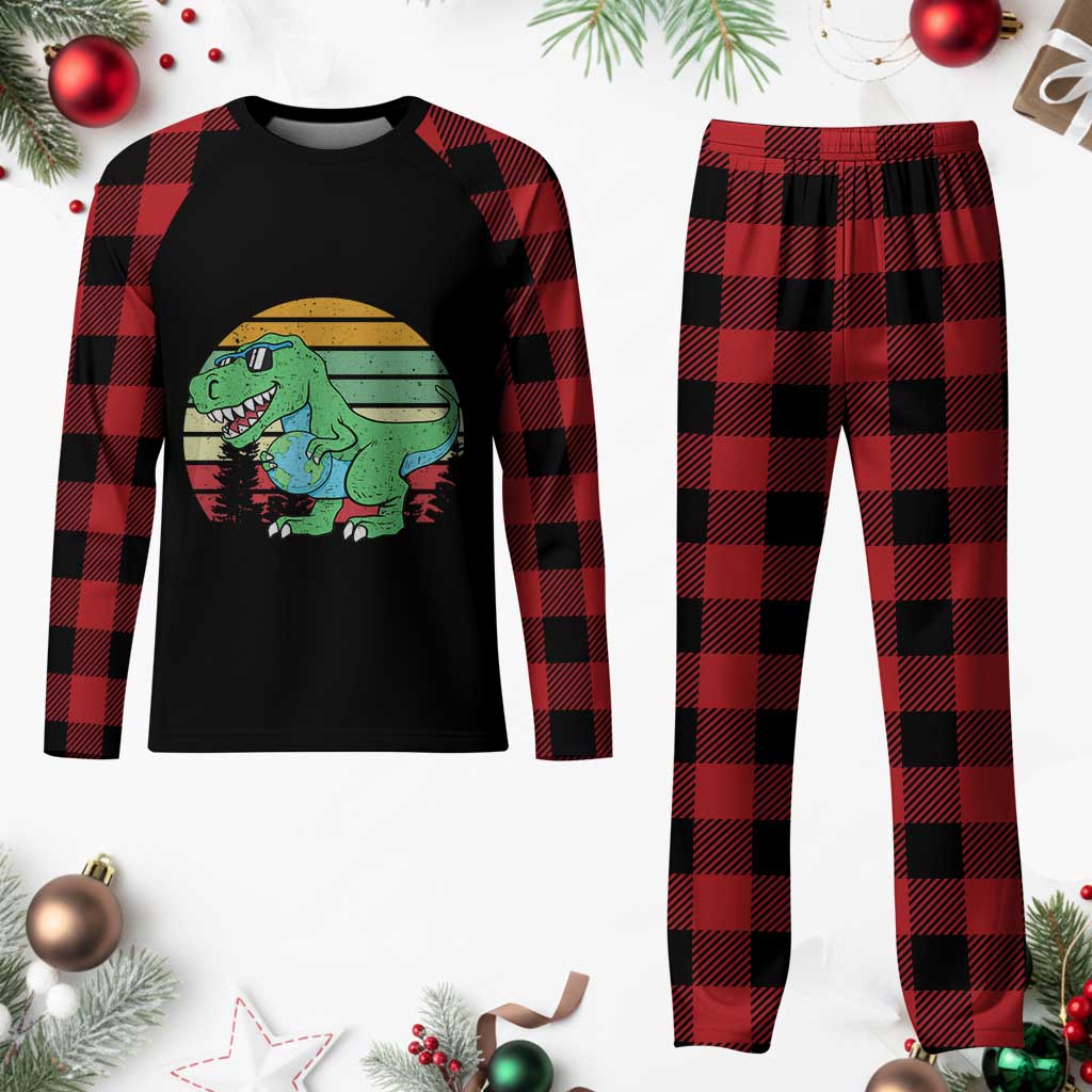 Funny Earth Day Dinosaur Lover Plaid Pajama Set Save The Planet TS12 Buffalo Plaid Print Your Wear