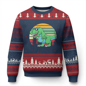 Funny Earth Day Dinosaur Lover Ugly Christmas Sweater Save The Planet TS12 Navy Red Print Your Wear