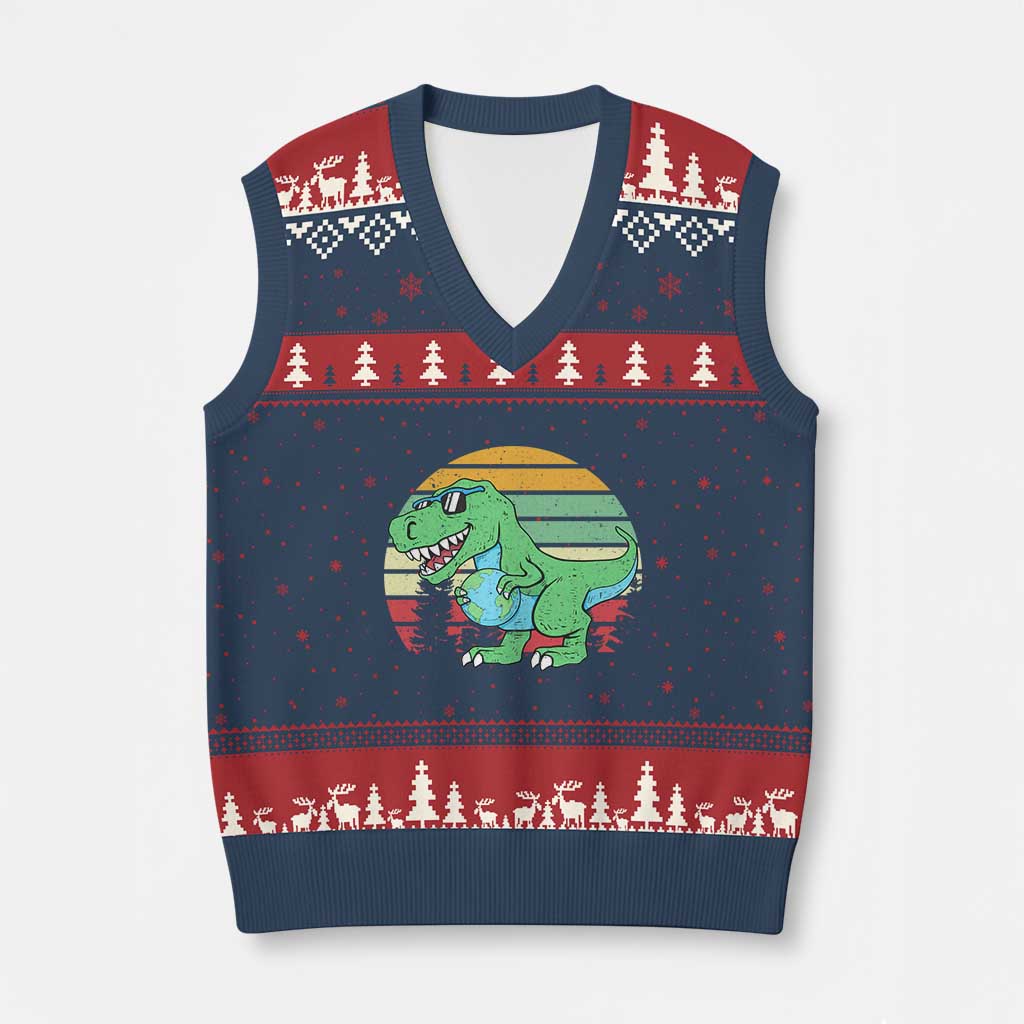 Funny Earth Day Dinosaur Lover V-Neck Knit Sweater Vest Save The Planet TS12 Navy Red Print Your Wear