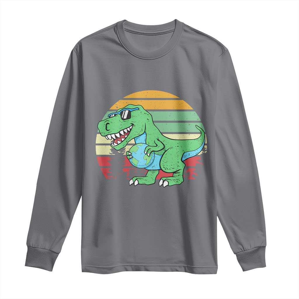 Funny Earth Day Dinosaur Lover Long Sleeve Shirt Save The Planet TS12 Charcoal Print Your Wear