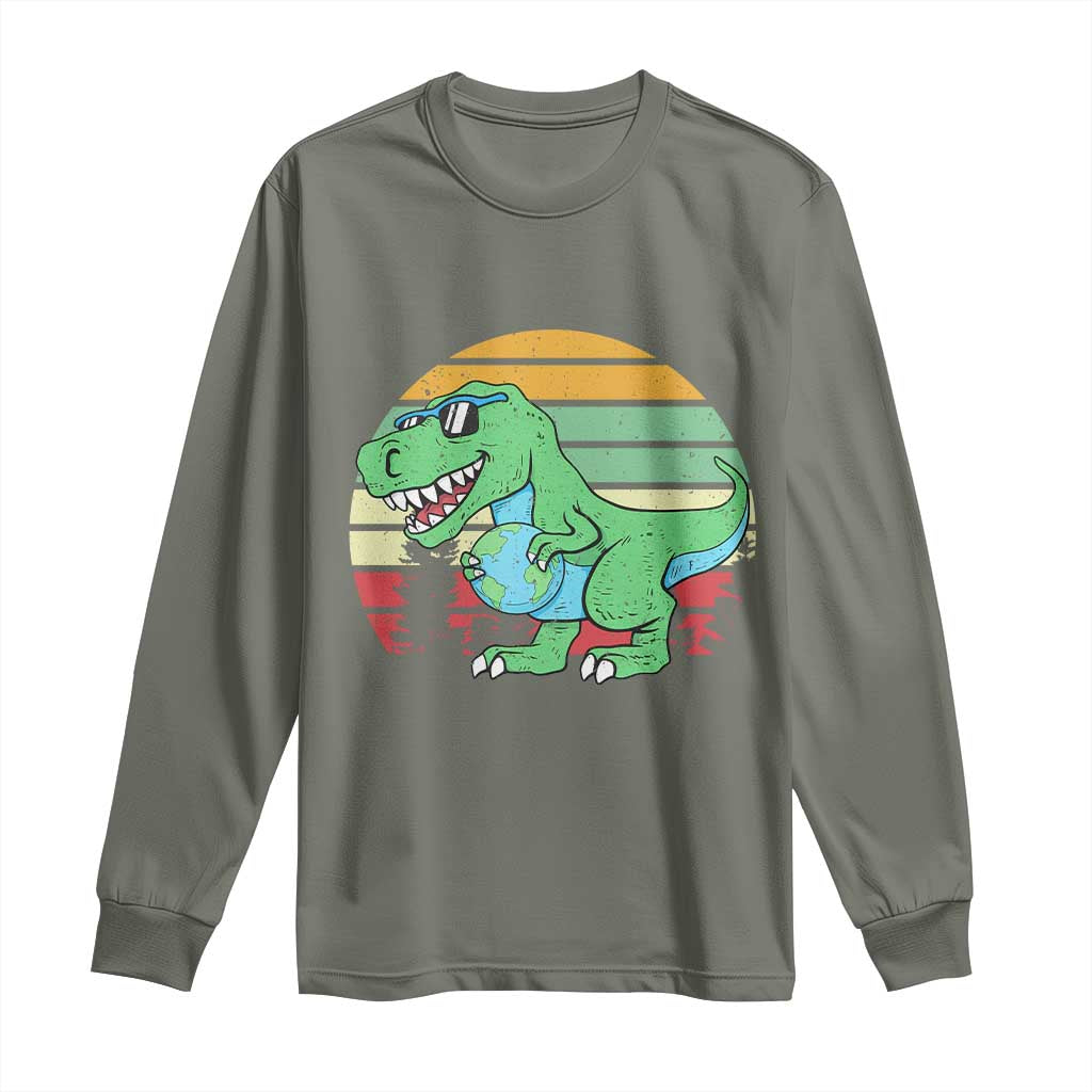 Funny Earth Day Dinosaur Lover Long Sleeve Shirt Save The Planet TS12 Military Green Print Your Wear