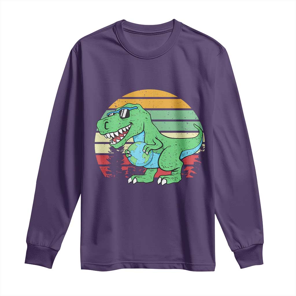 Funny Earth Day Dinosaur Lover Long Sleeve Shirt Save The Planet TS12 Purple Print Your Wear