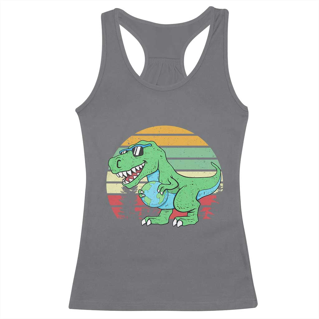 Funny Earth Day Dinosaur Lover Racerback Tank Top Save The Planet TS12 Charcoal Print Your Wear