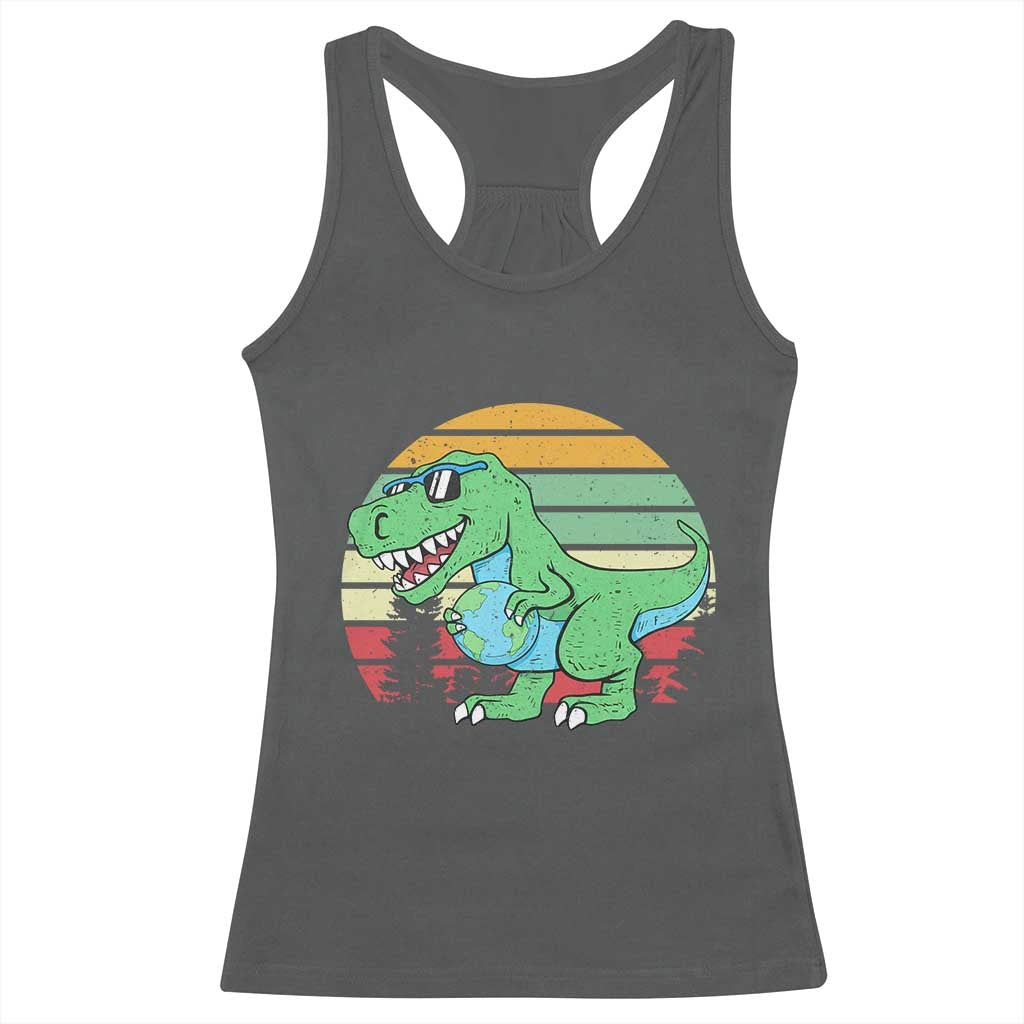 Funny Earth Day Dinosaur Lover Racerback Tank Top Save The Planet TS12 Dark Heather Print Your Wear