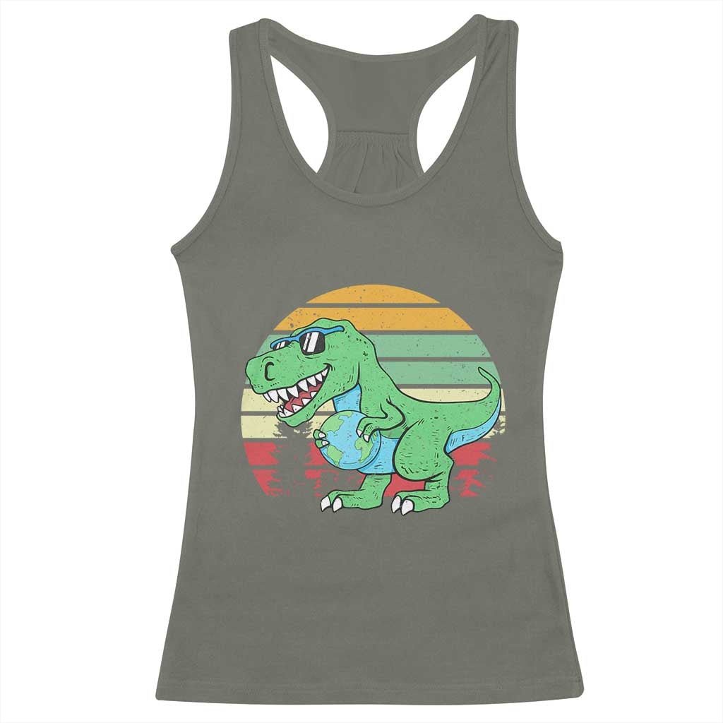 Funny Earth Day Dinosaur Lover Racerback Tank Top Save The Planet TS12 Military Green Print Your Wear