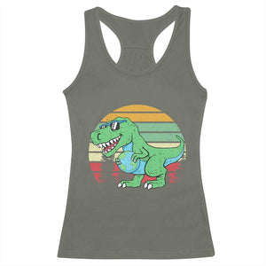 Funny Earth Day Dinosaur Lover Racerback Tank Top Save The Planet TS12 Military Green Print Your Wear