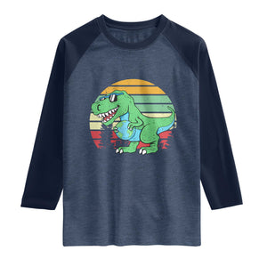 Funny Earth Day Dinosaur Lover Raglan Shirt Save The Planet TS12 Heather Denim Navy Print Your Wear
