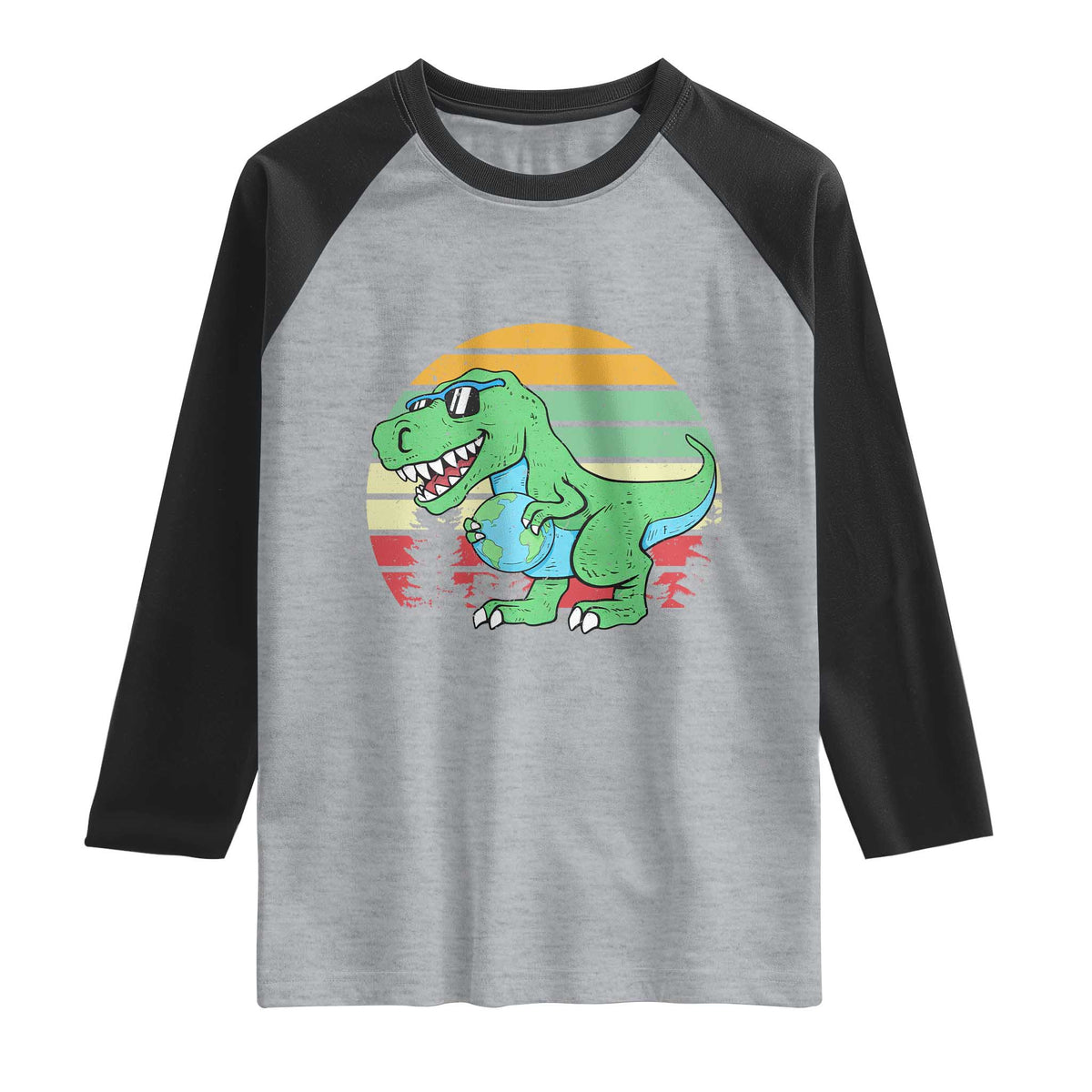 Funny Earth Day Dinosaur Lover Raglan Shirt Save The Planet TS12 Heather Gray Black Print Your Wear