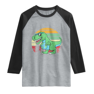 Funny Earth Day Dinosaur Lover Raglan Shirt Save The Planet TS12 Heather Gray Black Print Your Wear