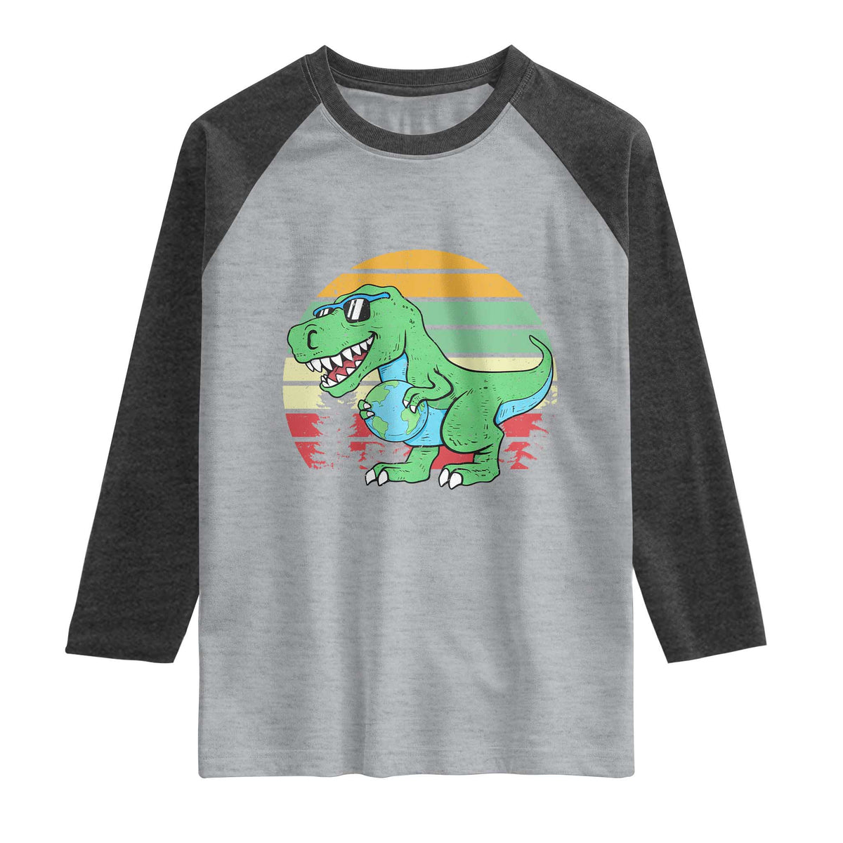 Funny Earth Day Dinosaur Lover Raglan Shirt Save The Planet TS12 Heather Gray Heather Charcoal Print Your Wear