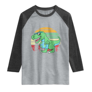 Funny Earth Day Dinosaur Lover Raglan Shirt Save The Planet TS12 Heather Gray Heather Charcoal Print Your Wear
