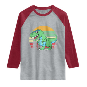 Funny Earth Day Dinosaur Lover Raglan Shirt Save The Planet TS12 Heather Gray Heather Red Print Your Wear