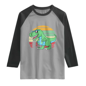Funny Earth Day Dinosaur Lover Raglan Shirt Save The Planet TS12 Sport Gray Black Print Your Wear
