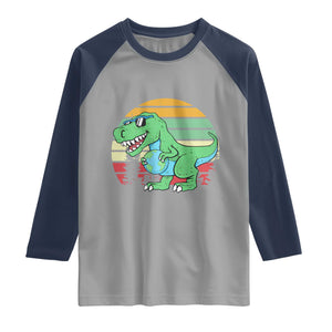 Funny Earth Day Dinosaur Lover Raglan Shirt Save The Planet TS12 Sport Gray Navy Print Your Wear