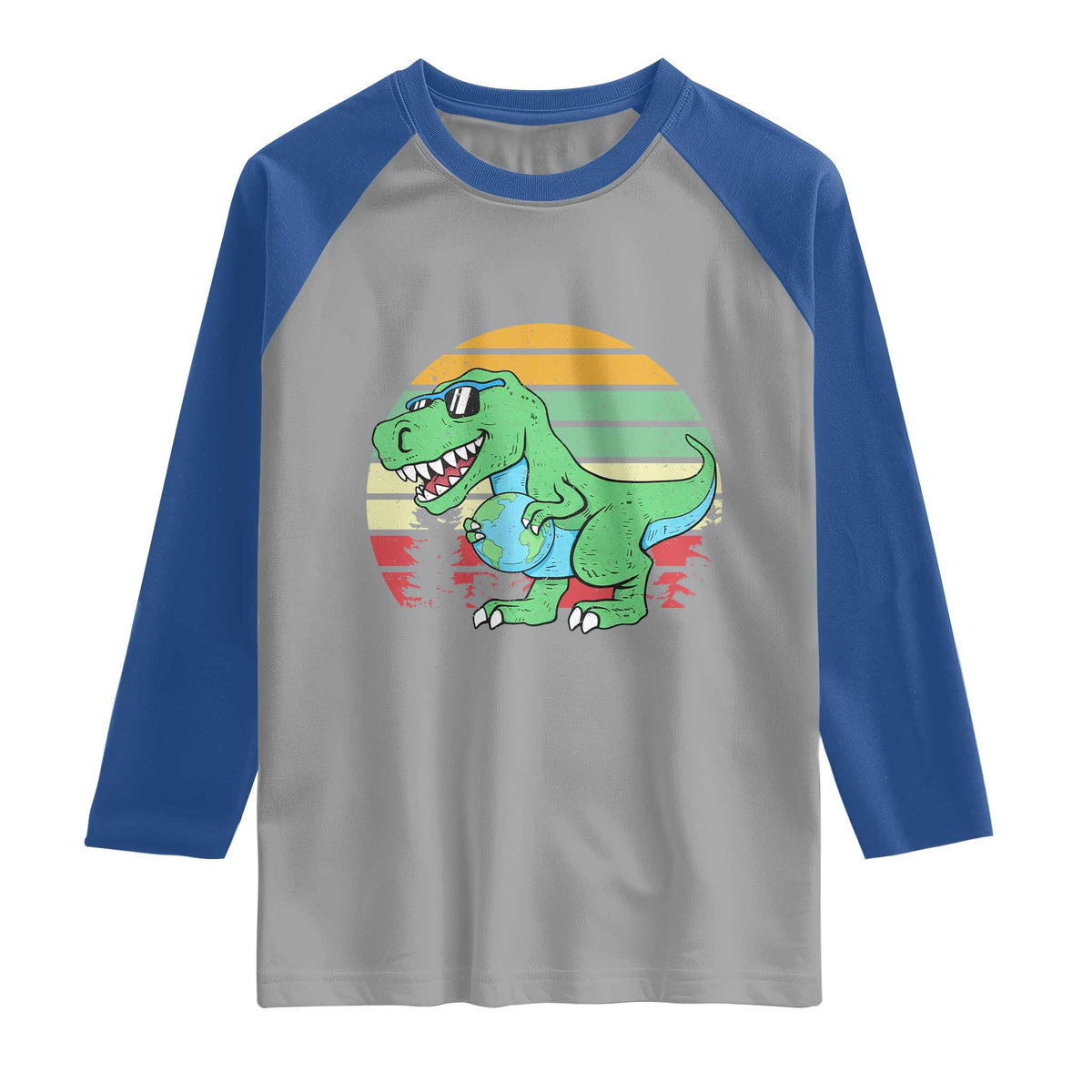 Funny Earth Day Dinosaur Lover Raglan Shirt Save The Planet TS12 Sport Gray Royal Print Your Wear