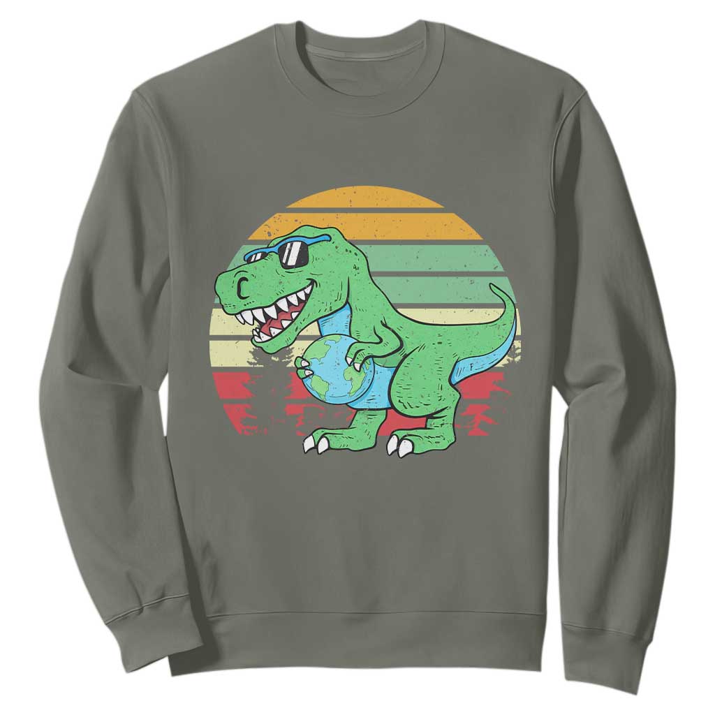 Funny Earth Day Dinosaur Lover Sweatshirt Save The Planet TS12 Military Green Print Your Wear