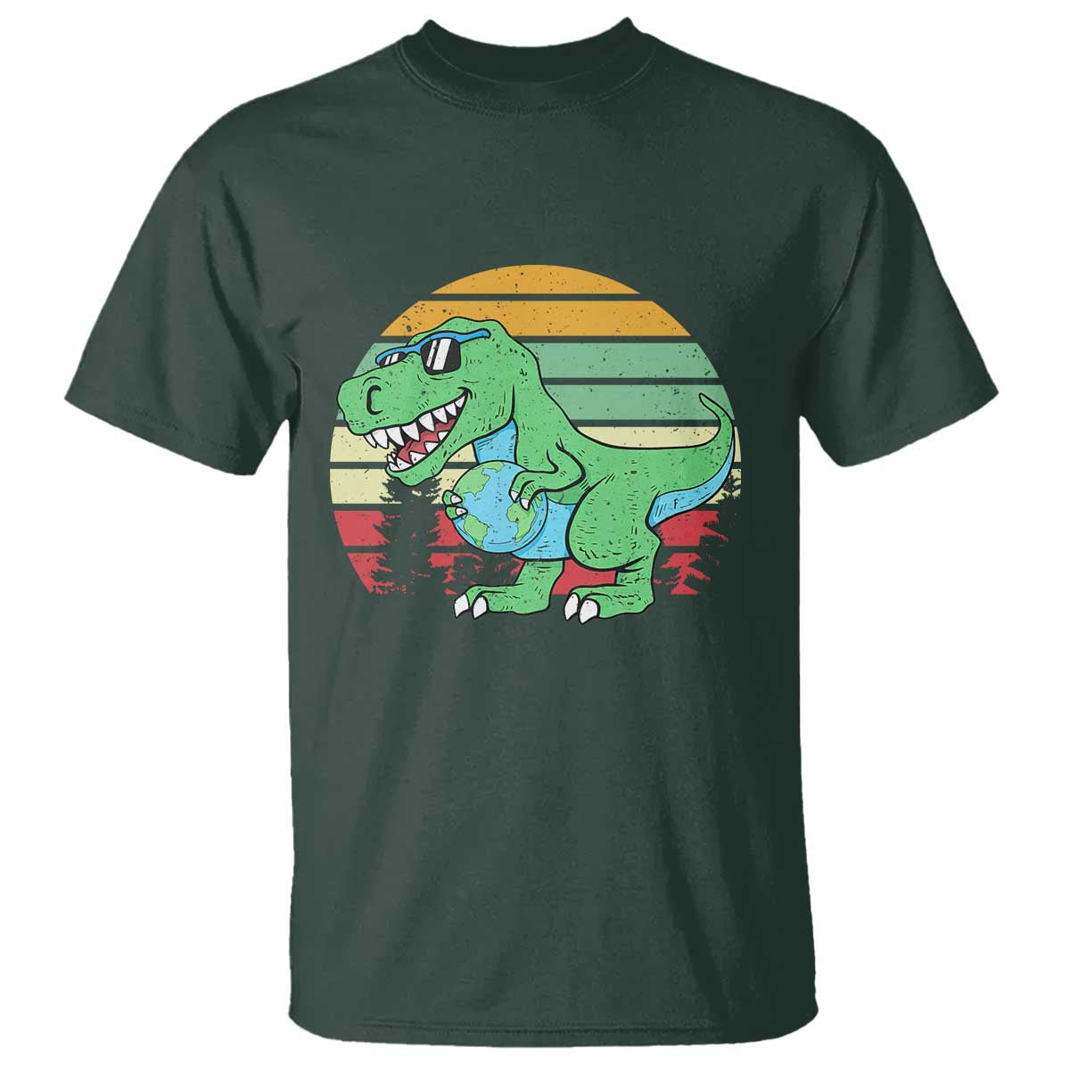 Funny Earth Day Dinosaur Lover T Shirt Save The Planet TS12 Dark Forest Green Print Your Wear