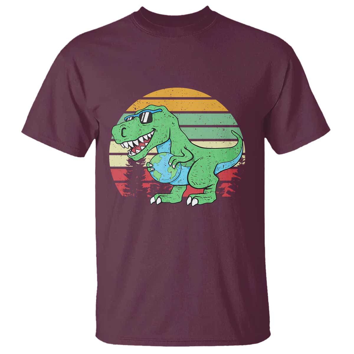 Funny Earth Day Dinosaur Lover T Shirt Save The Planet TS12 Maroon Print Your Wear