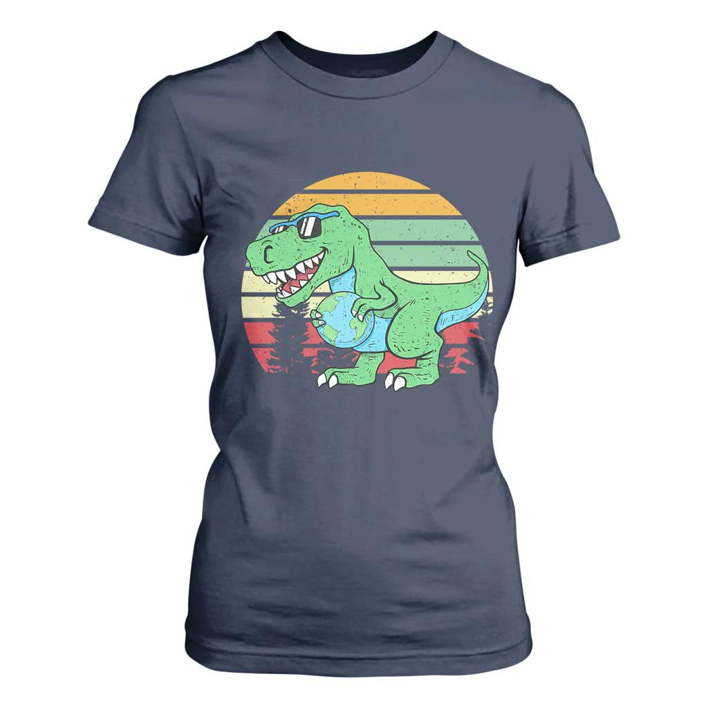 Funny Earth Day Dinosaur Lover T Shirt For Women Save The Planet TS12 Navy Print Your Wear