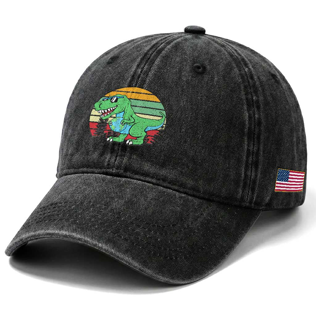 Funny Earth Day Dinosaur Lover Washed Cotton Baseball Cap Save The Planet TS12 Print Your Wear
