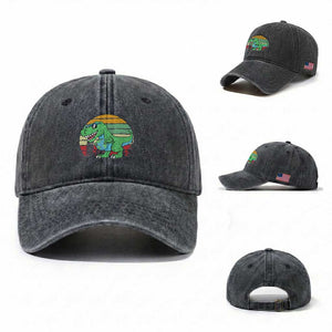 Funny Earth Day Dinosaur Lover Washed Cotton Baseball Cap Save The Planet TS12 Washed Cap Universal Fit Dark Gray Print Your Wear