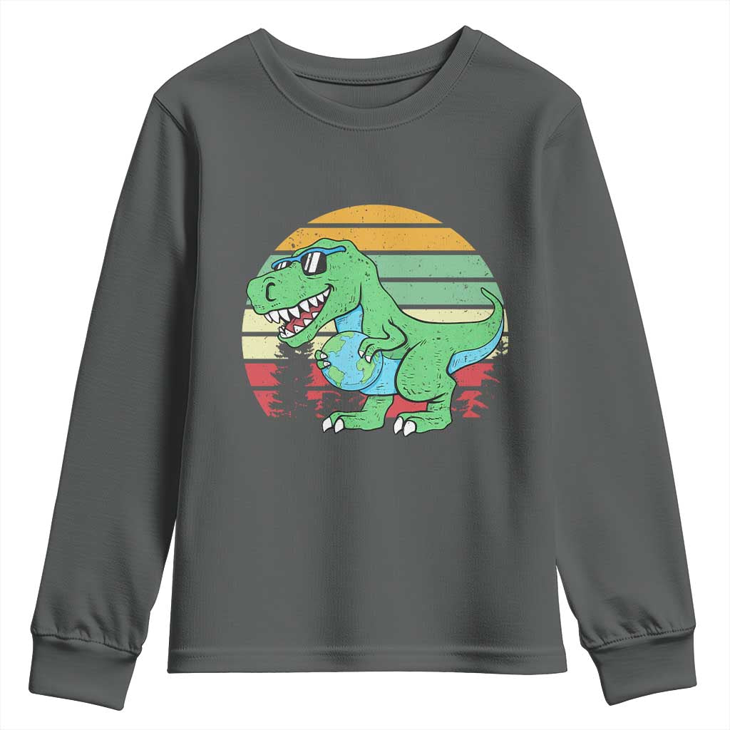 Funny Earth Day Dinosaur Lover Youth Sweatshirt Save The Planet TS12 Dark Heather Print Your Wear