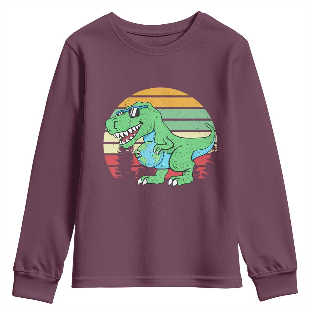 Funny Earth Day Dinosaur Lover Youth Sweatshirt Save The Planet TS12 Maroon Print Your Wear