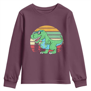 Funny Earth Day Dinosaur Lover Youth Sweatshirt Save The Planet TS12 Maroon Print Your Wear