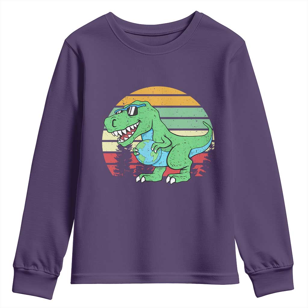 Funny Earth Day Dinosaur Lover Youth Sweatshirt Save The Planet TS12 Purple Print Your Wear