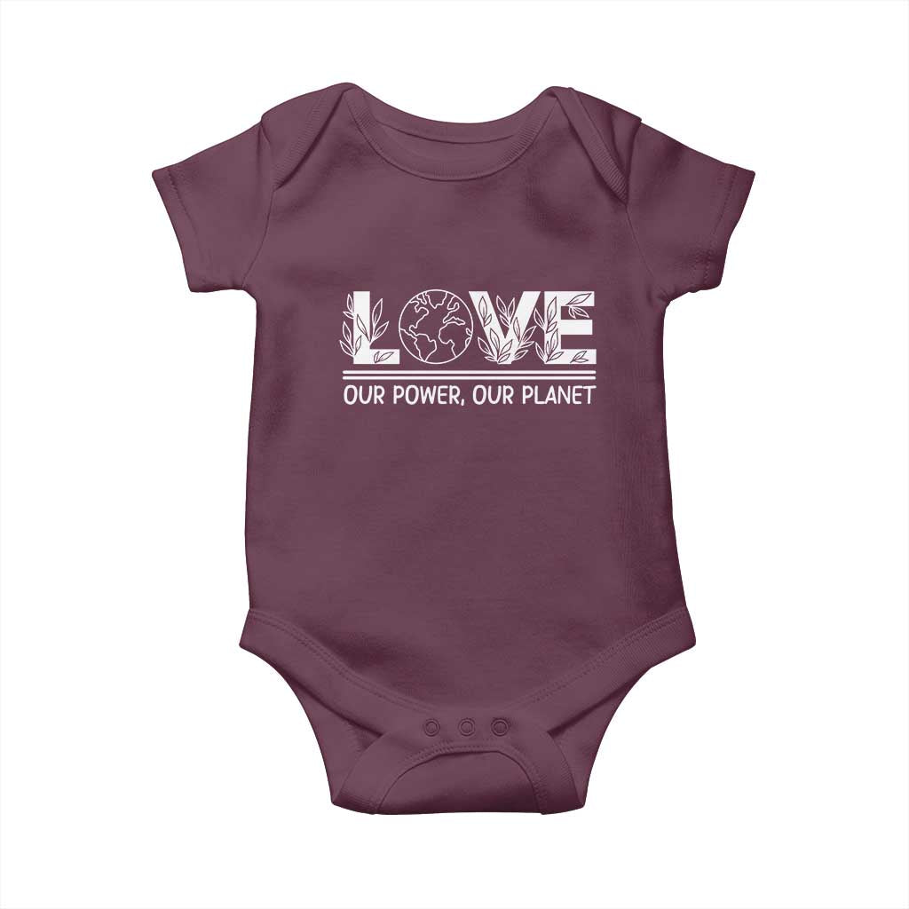 Our Power Our Planet Baby Onesie Earth Day Eco Friendly TS12 Maroon Print Your Wear
