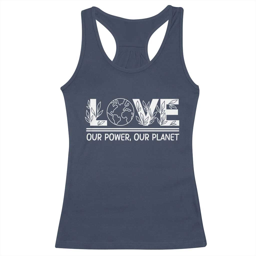 Our Power Our Planet Racerback Tank Top Earth Day Eco Friendly TS12 Navy Print Your Wear