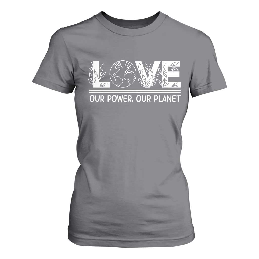 Our Power Our Planet T Shirt For Women Earth Day Eco Friendly TS12 Charcoal Print Your Wear