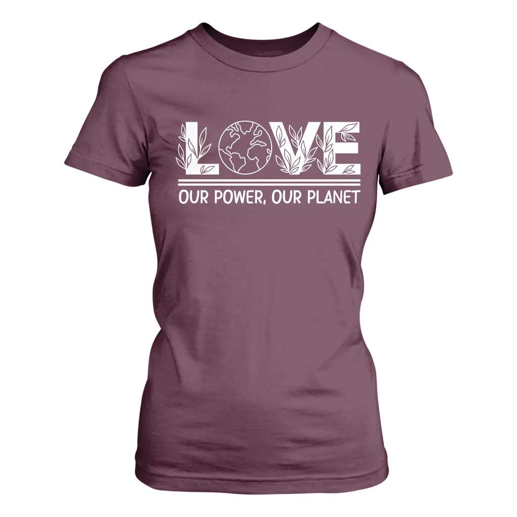 Our Power Our Planet T Shirt For Women Earth Day Eco Friendly TS12 Maroon Print Your Wear