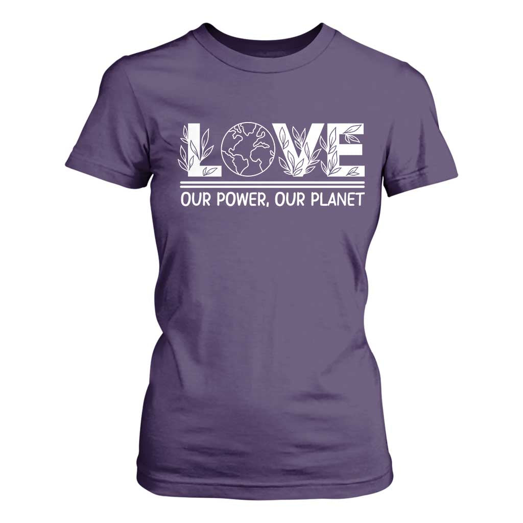 Our Power Our Planet T Shirt For Women Earth Day Eco Friendly TS12 Purple Print Your Wear