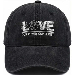 Our Power Our Planet Washed Cotton Baseball Cap Earth Day Eco Friendly TS12 Washed Cap Universal Fit Black Print Your Wear