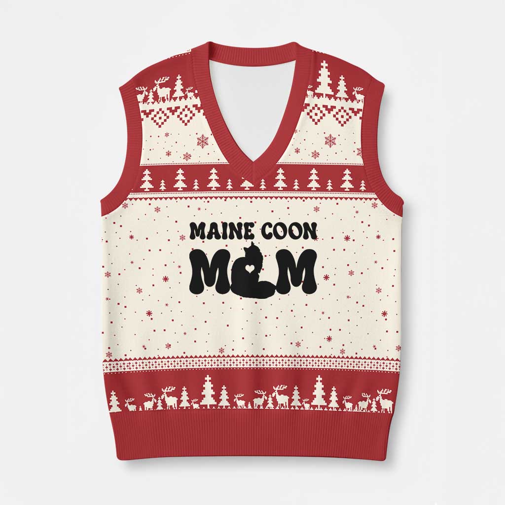 Maine Coon Mom V-Neck Knit Sweater Vest Cat Lover Gift For Her TS12 Beige Red Print Your Wear