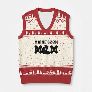 Maine Coon Mom V-Neck Knit Sweater Vest Cat Lover Gift For Her TS12 Beige Red Print Your Wear